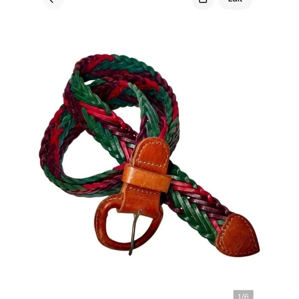 Multicolor Braided Leather Belt in Pink/Purple/Teal Green
